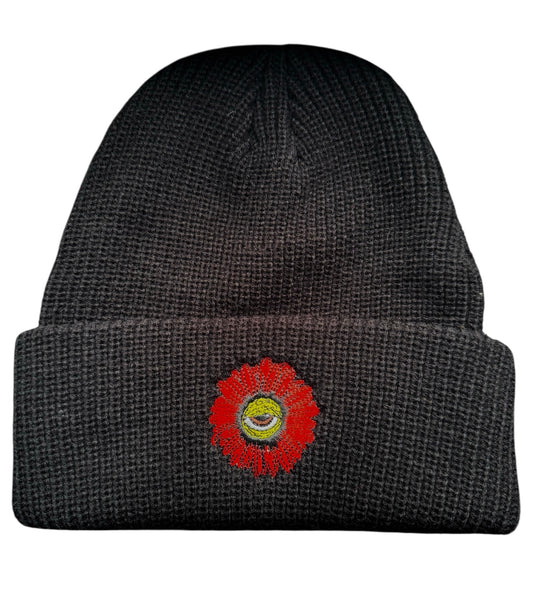Black - Red Daisy - Beanie Hat