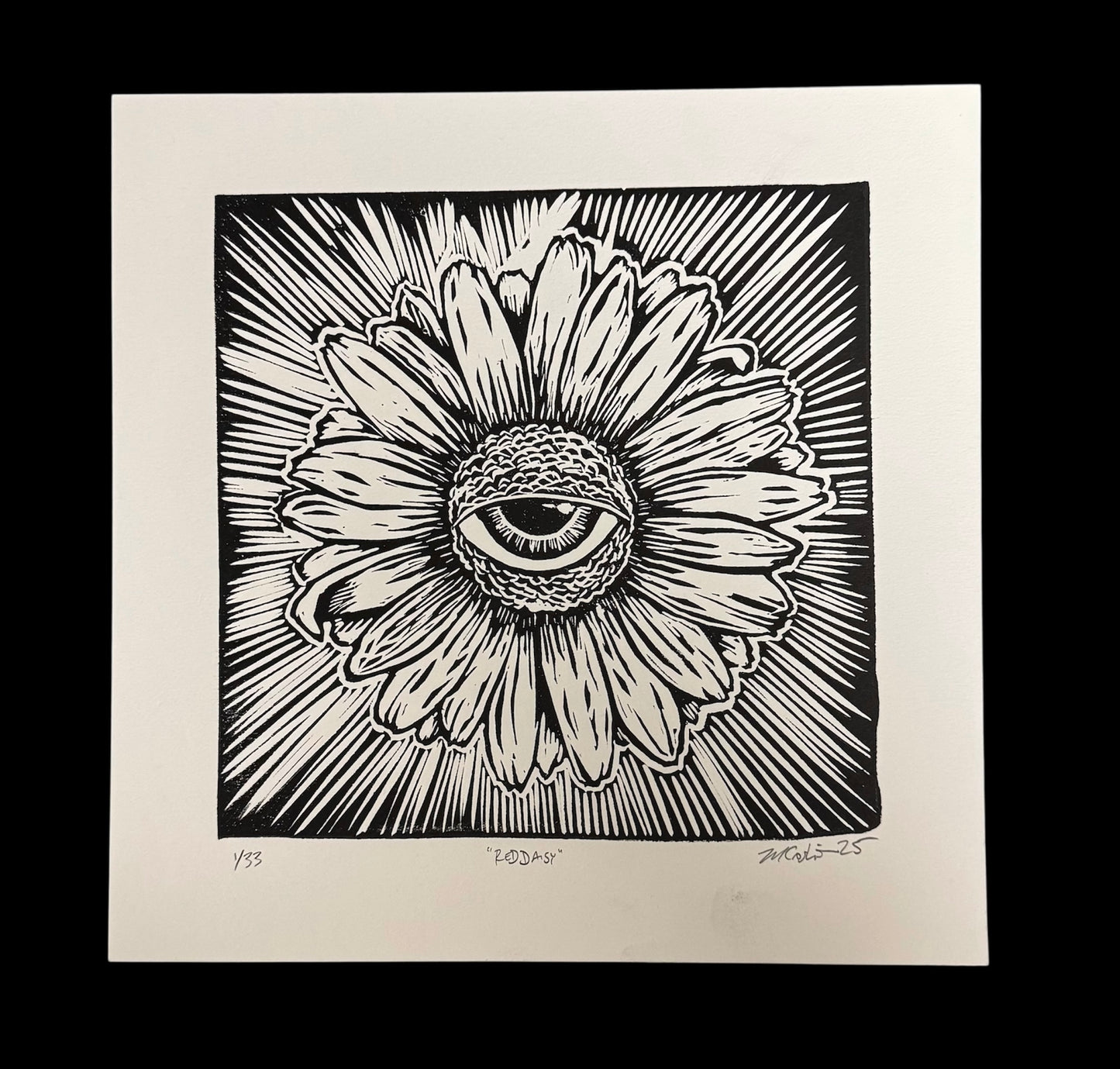 Daisy, Red Daisy- OG edition Linocut print