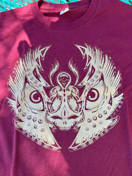Gold Scarab on  Burgundy - Grateful Dead Shirt